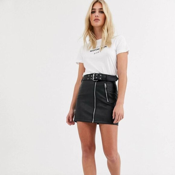 TOPSHOP FAUX LEATHER BELT SKIRT - Picture 1 of 1